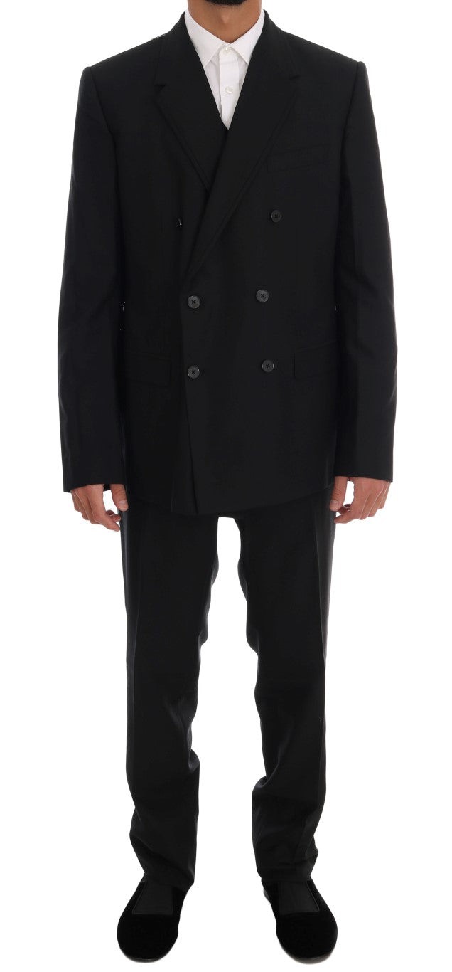 Dolce & Gabbana Elegant Black Wool Three-Piece Suit IT54 / XL