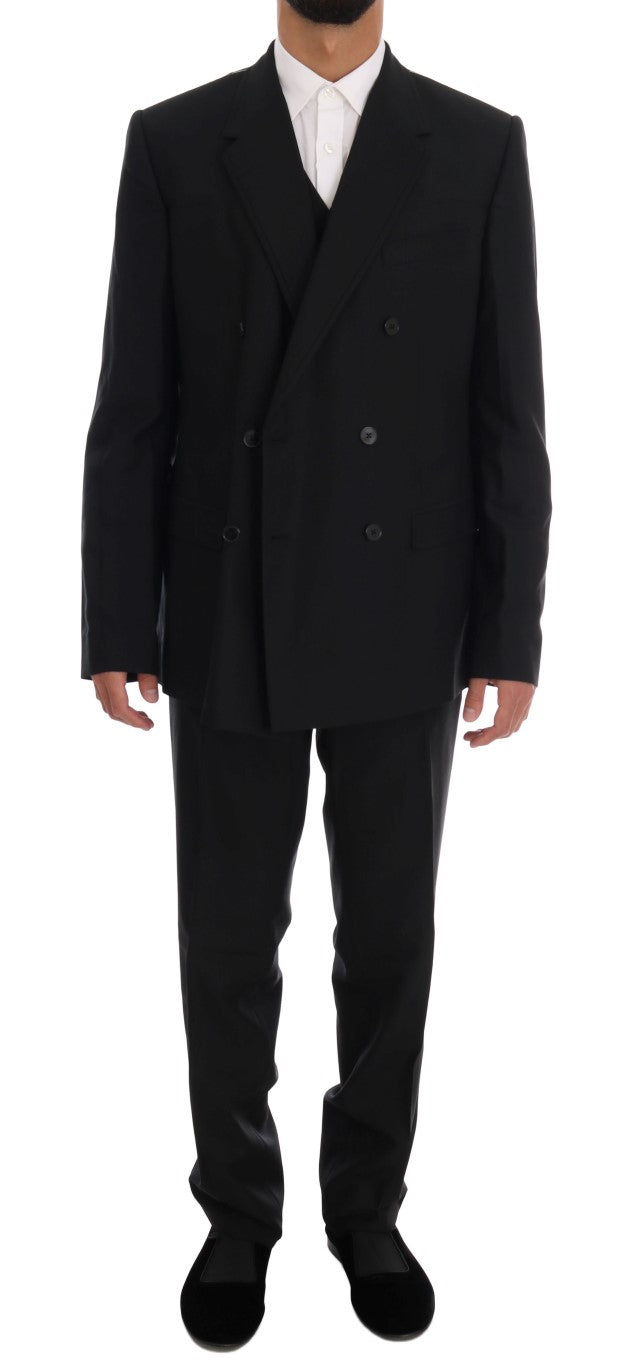 Dolce & Gabbana Elegant Black Wool Three-Piece Suit IT54 / XL