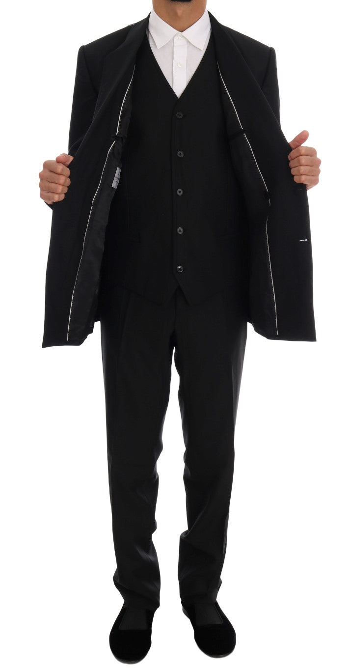 Dolce & Gabbana Elegant Black Wool Three-Piece Suit IT54 / XL