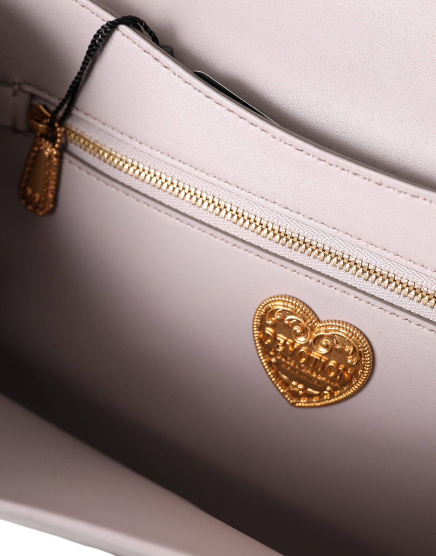 Dolce & Gabbana Light Gray Devotion Gold Heart Leather Shoulder Bag