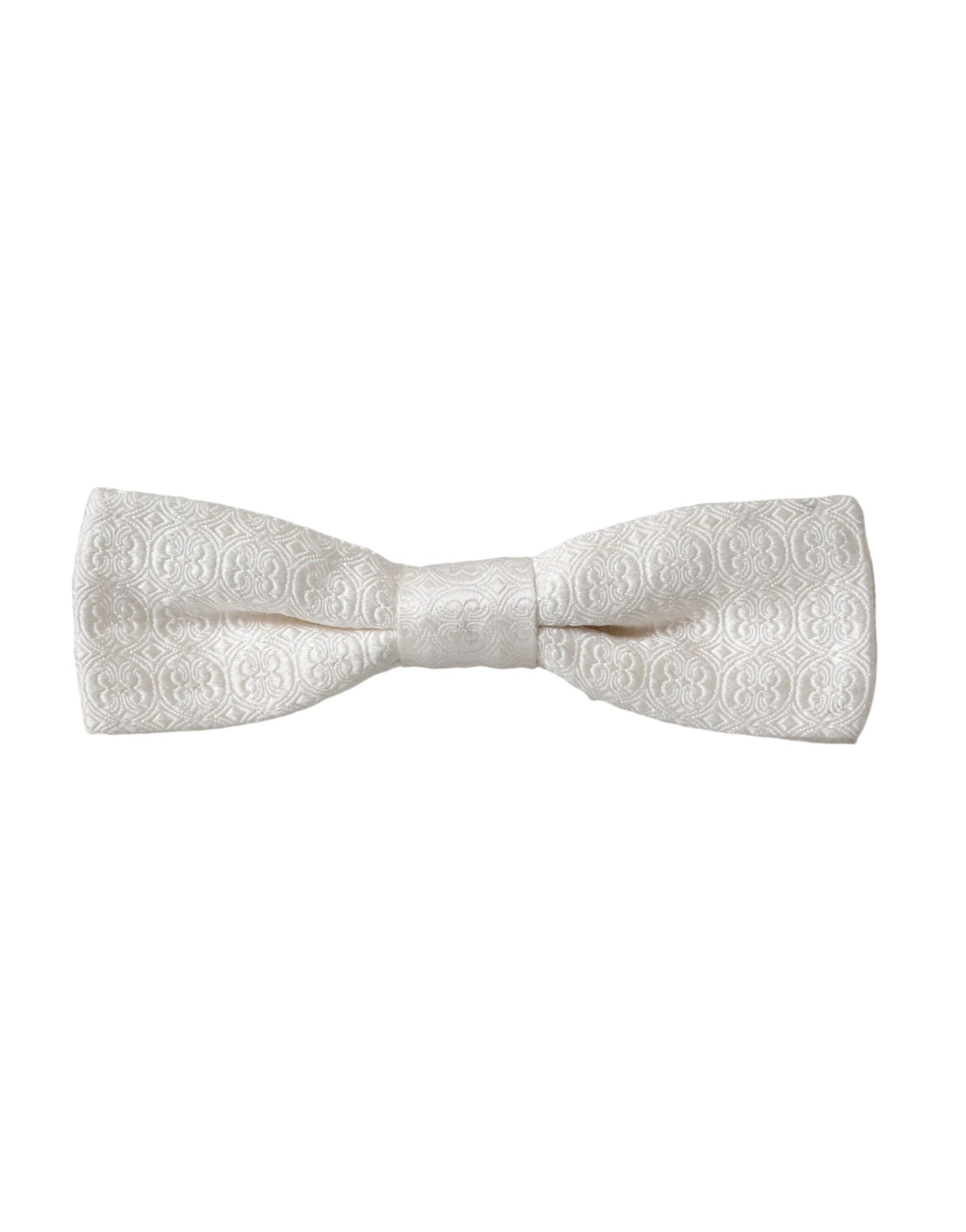 Dolce & Gabbana White Silk Patterned Adjustable Neck Men Papillon Bow Tie