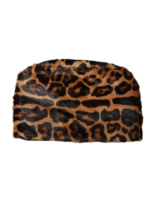 Dolce & Gabbana Brown Leopard Fur Women Bucket Hat 58CM / M