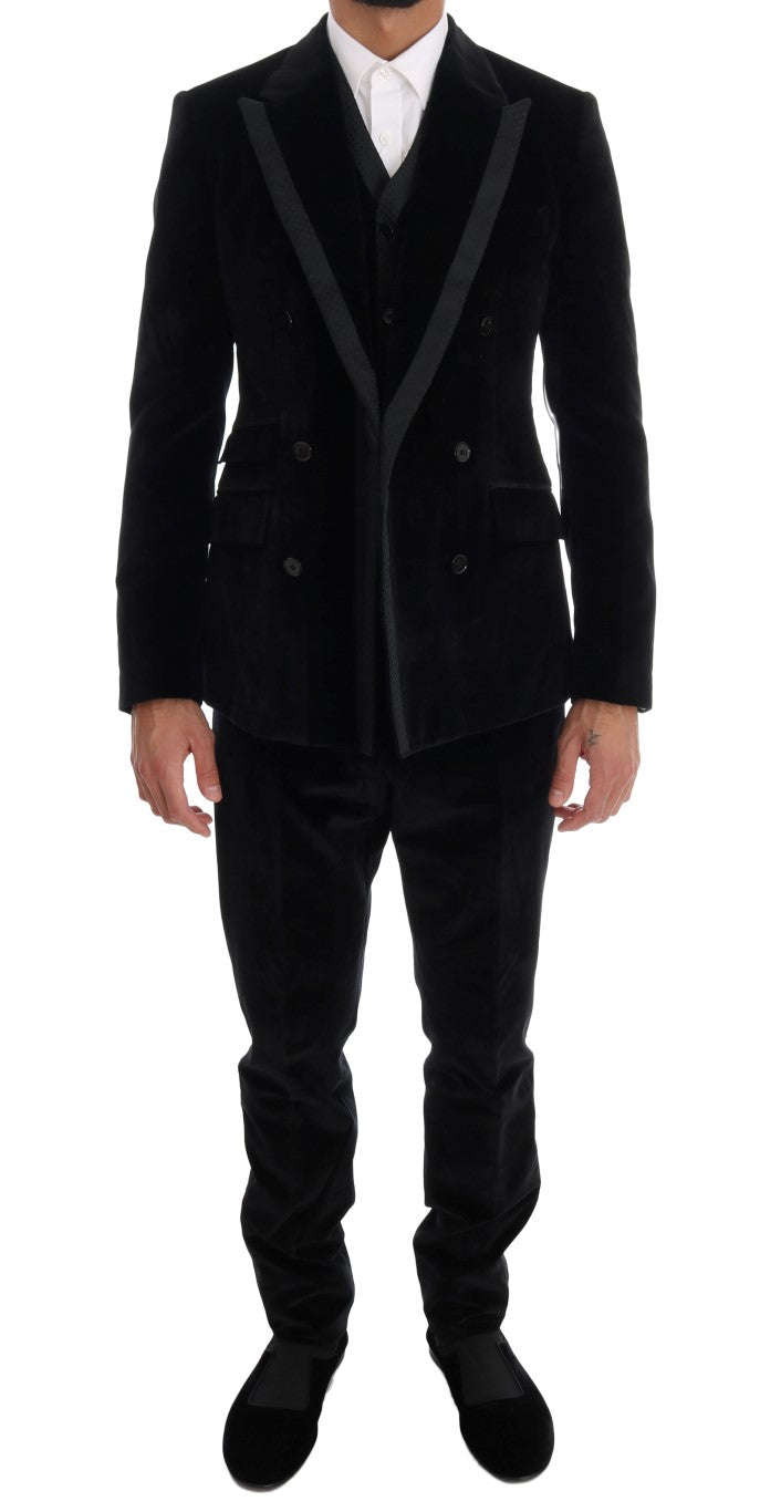 Dolce & Gabbana Elegant Black Slim Fit Three-Piece Suit IT44 / XS