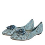 Dolce & Gabbana Blue Lace Crystal Ballet Flats Loafers Shoes  EU39 / US8.5