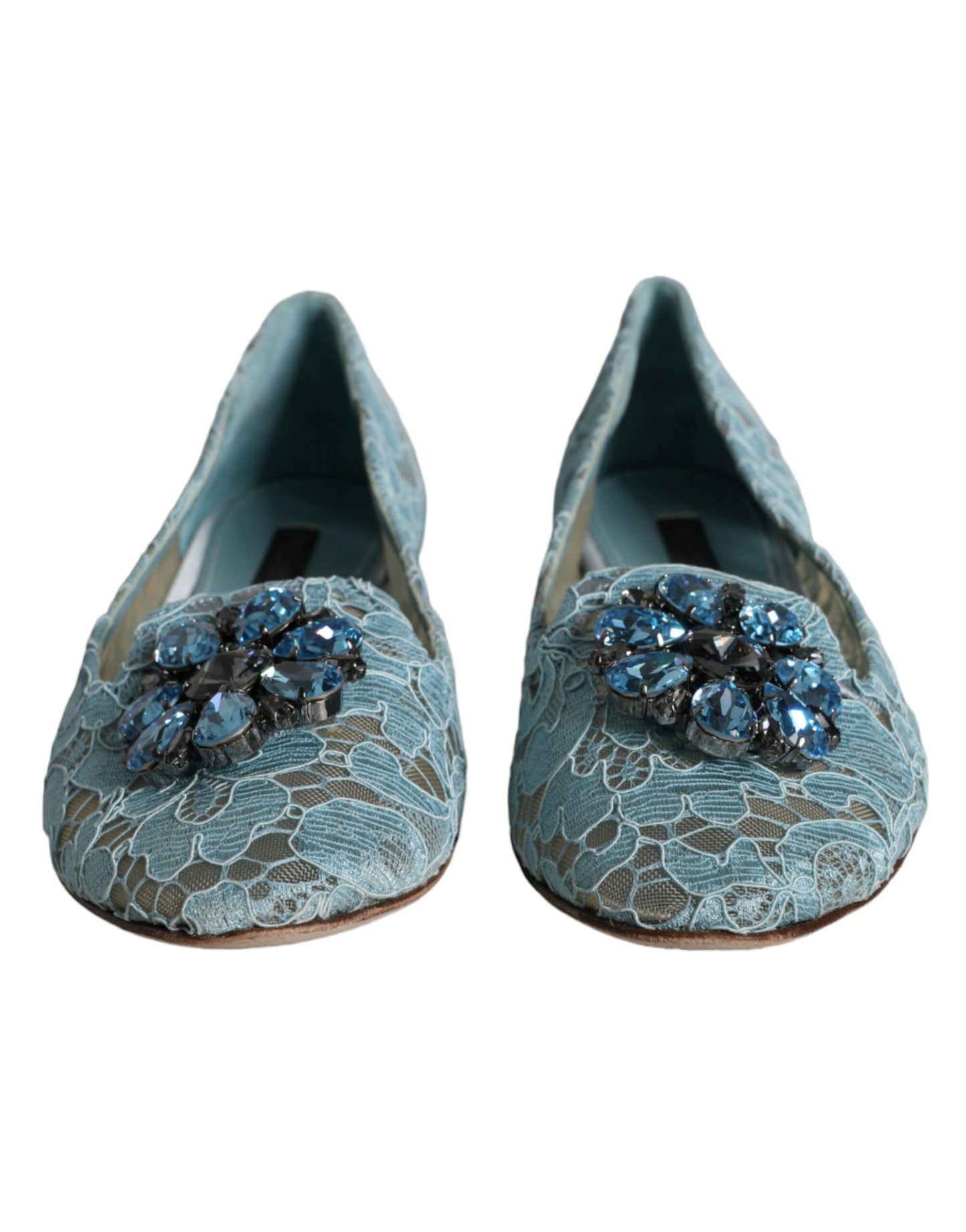 Dolce & Gabbana Blue Lace Crystal Ballet Flats Loafers Shoes EU38.5 / US8