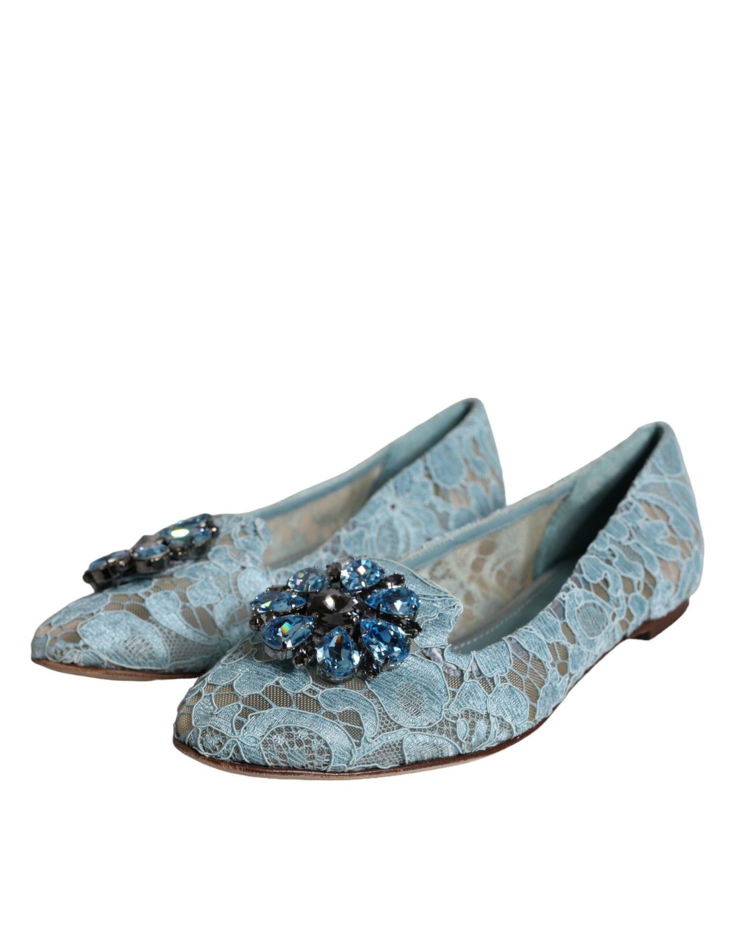 Dolce & Gabbana Blue Lace Crystal Ballet Flats Loafers Shoes EU38.5 / US8