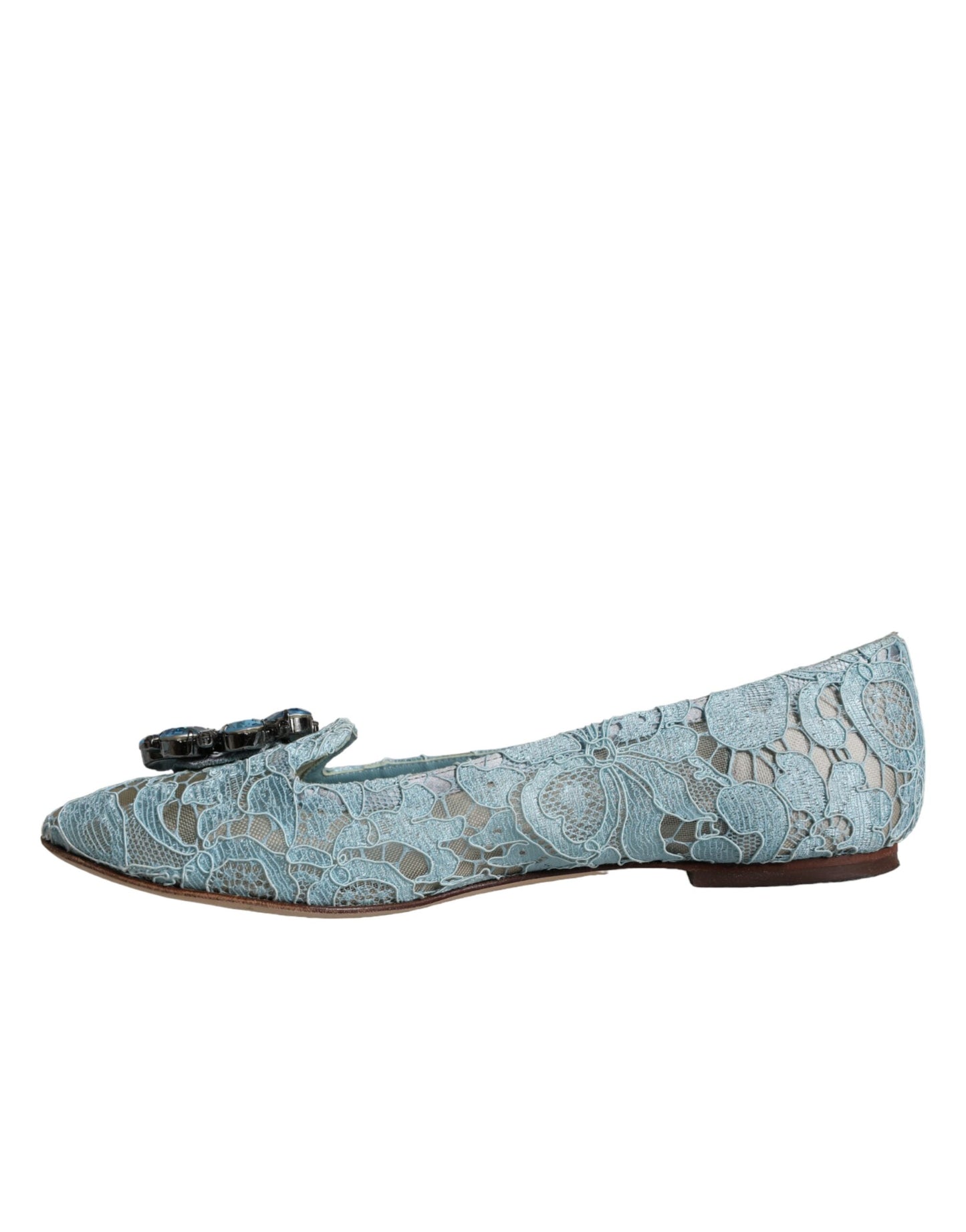 Dolce & Gabbana Blue Lace Crystal Ballet Flats Loafers Shoes EU38.5 / US8