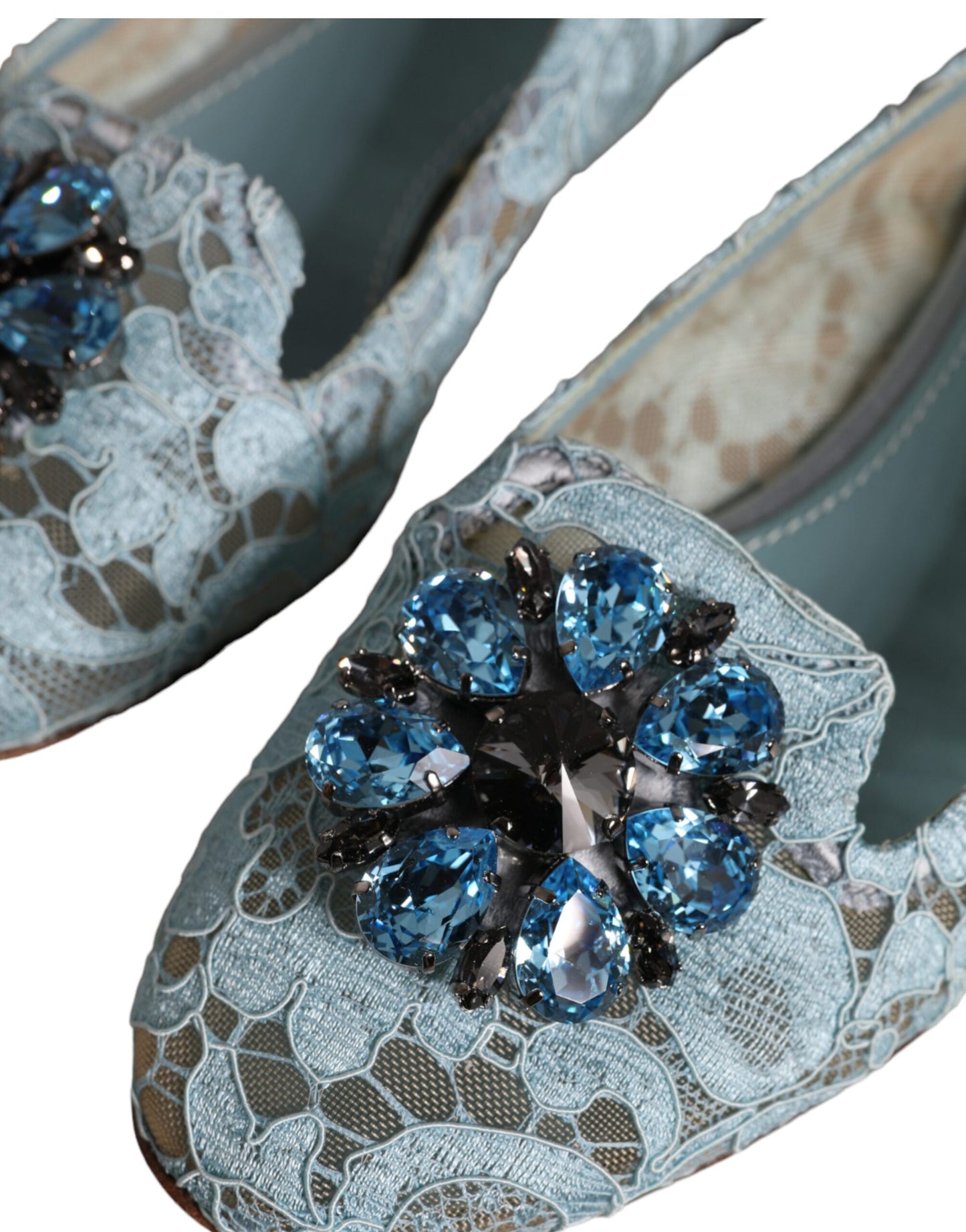 Dolce & Gabbana Blue Lace Crystal Ballet Flats Loafers Shoes EU38.5 / US8