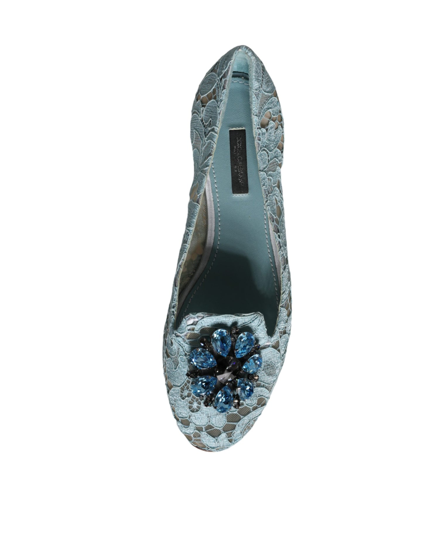 Dolce & Gabbana Blue Lace Crystal Ballet Flats Loafers Shoes EU38.5 / US8