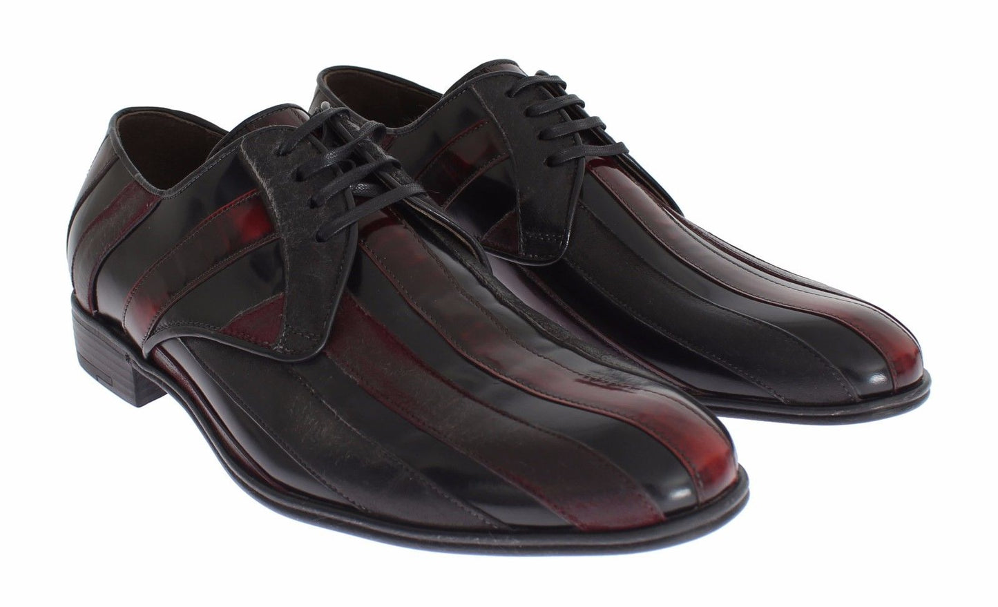 Dolce & Gabbana Elegant Black Bordeaux Striped Leather Dress Shoes EU39.5 / US6.5