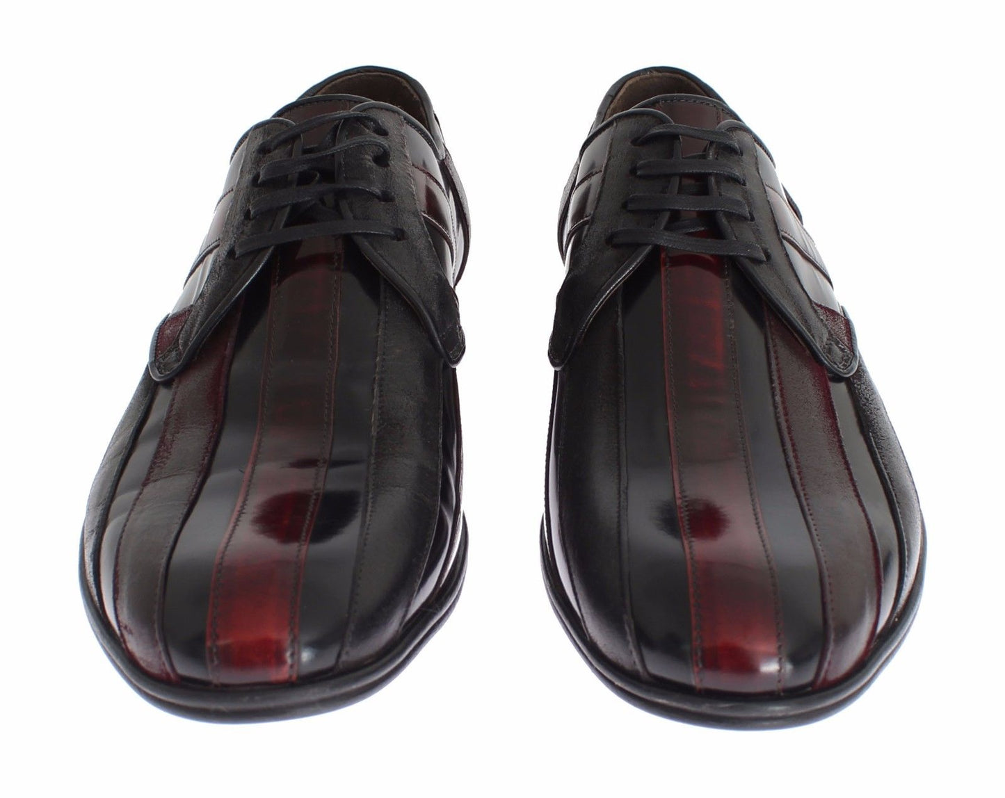 Dolce & Gabbana Elegant Black Bordeaux Striped Leather Dress Shoes EU39.5 / US6.5