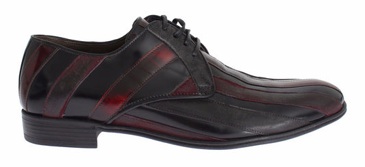 Dolce & Gabbana Elegant Black Bordeaux Striped Leather Dress Shoes EU39.5 / US6.5