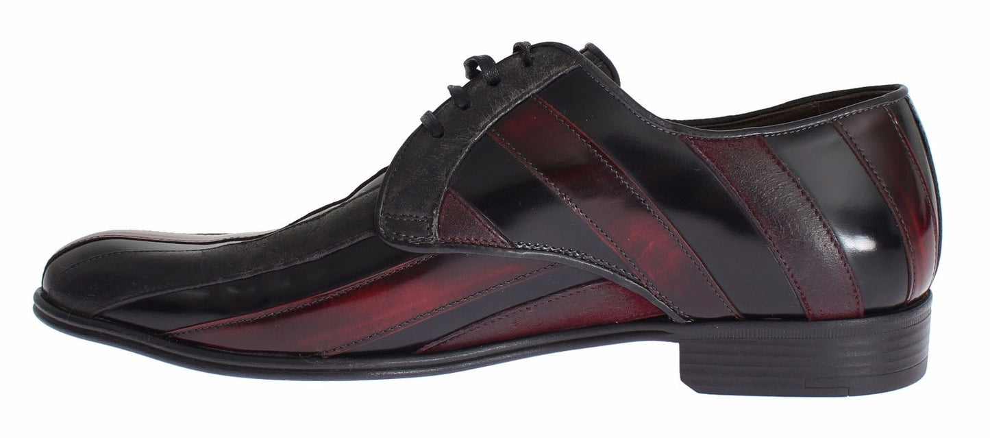 Dolce & Gabbana Elegant Black Bordeaux Striped Leather Dress Shoes EU39.5 / US6.5