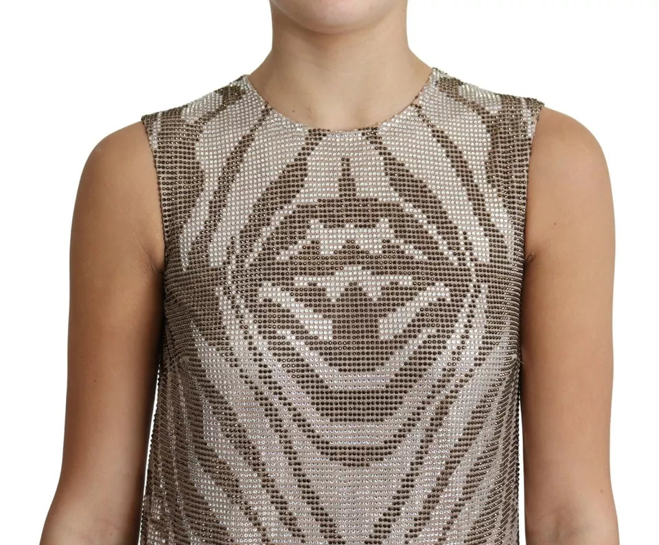 Dolce & Gabbana Brown Crystal Shift Mini Zebra Silver Dress IT38 / XS