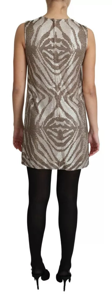 Dolce & Gabbana Brown Crystal Shift Mini Zebra Silver Dress IT38 / XS