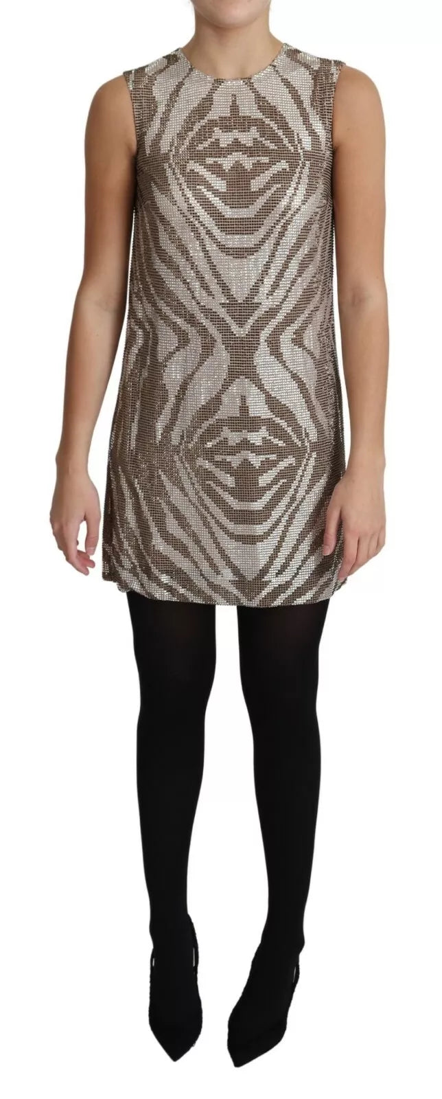 Dolce & Gabbana Brown Crystal Shift Mini Zebra Silver Dress IT38 / XS