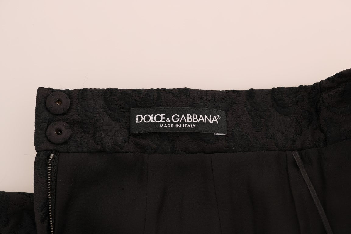 Dolce & Gabbana Elegant Black Floral Jacquard A-Line Skirt IT36 / XS