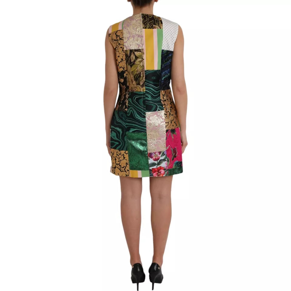 Dolce & Gabbana Multicolor Jacquard Patchwork Shift Dress IT50 / XXL