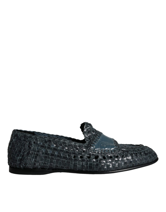 Dolce & Gabbana Blue Woven Leather Slip On Loafers Men Shoes EU40 / US7