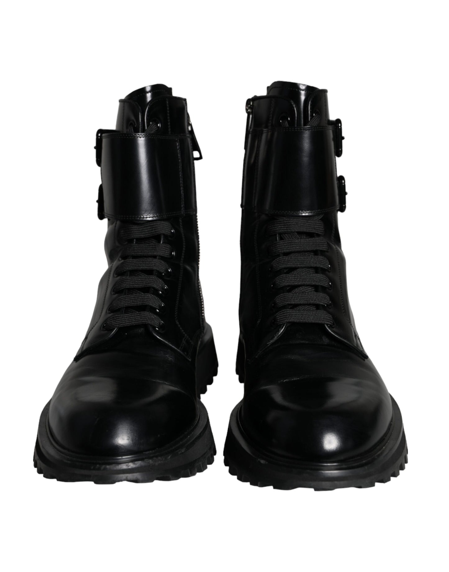 Dolce & Gabbana Black Leather Lace Up Men Mid Calf Boots Shoes EU44 / US11