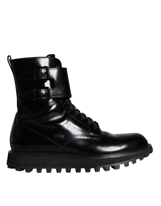 Dolce & Gabbana Black Leather Lace Up Men Mid Calf Boots Shoes EU44 / US11