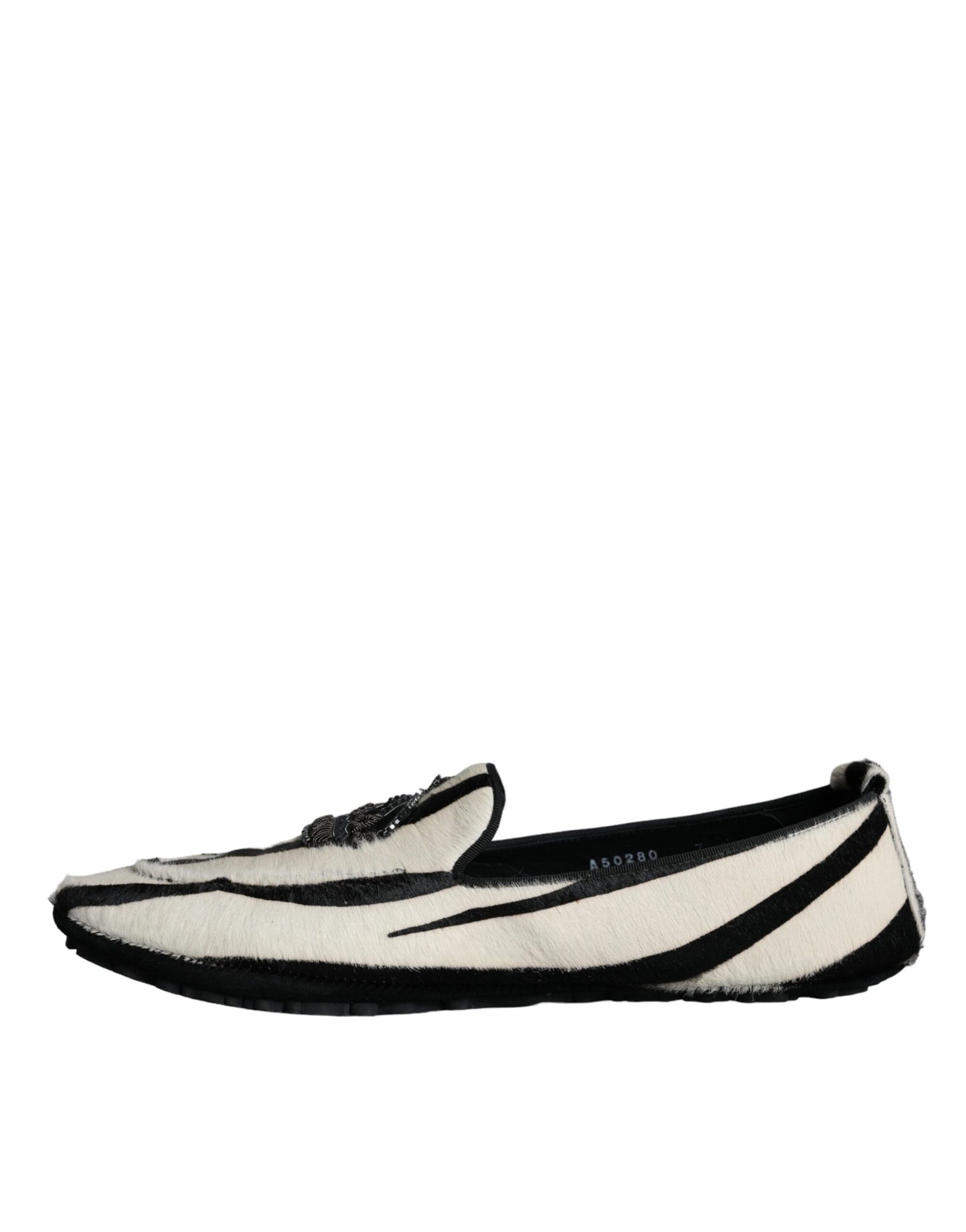 Dolce & Gabbana Black White Calf Fur Slip On Loafers Men Shoes EU41 / US8