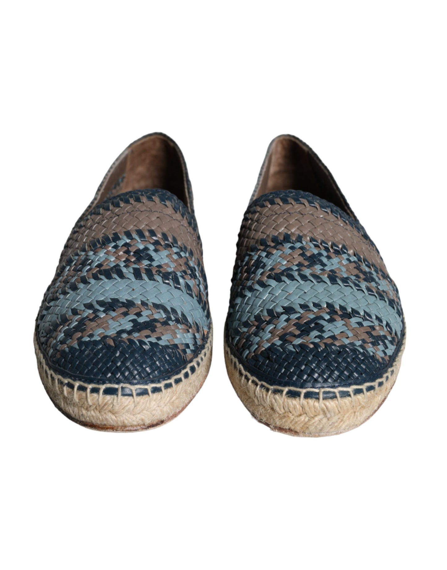 Dolce & Gabbana Blue Gray Woven Leather Buffalo Espadrille Shoes EU42 / US9