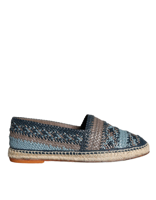 Dolce & Gabbana Blue Gray Woven Leather Buffalo Espadrille Shoes EU42 / US9