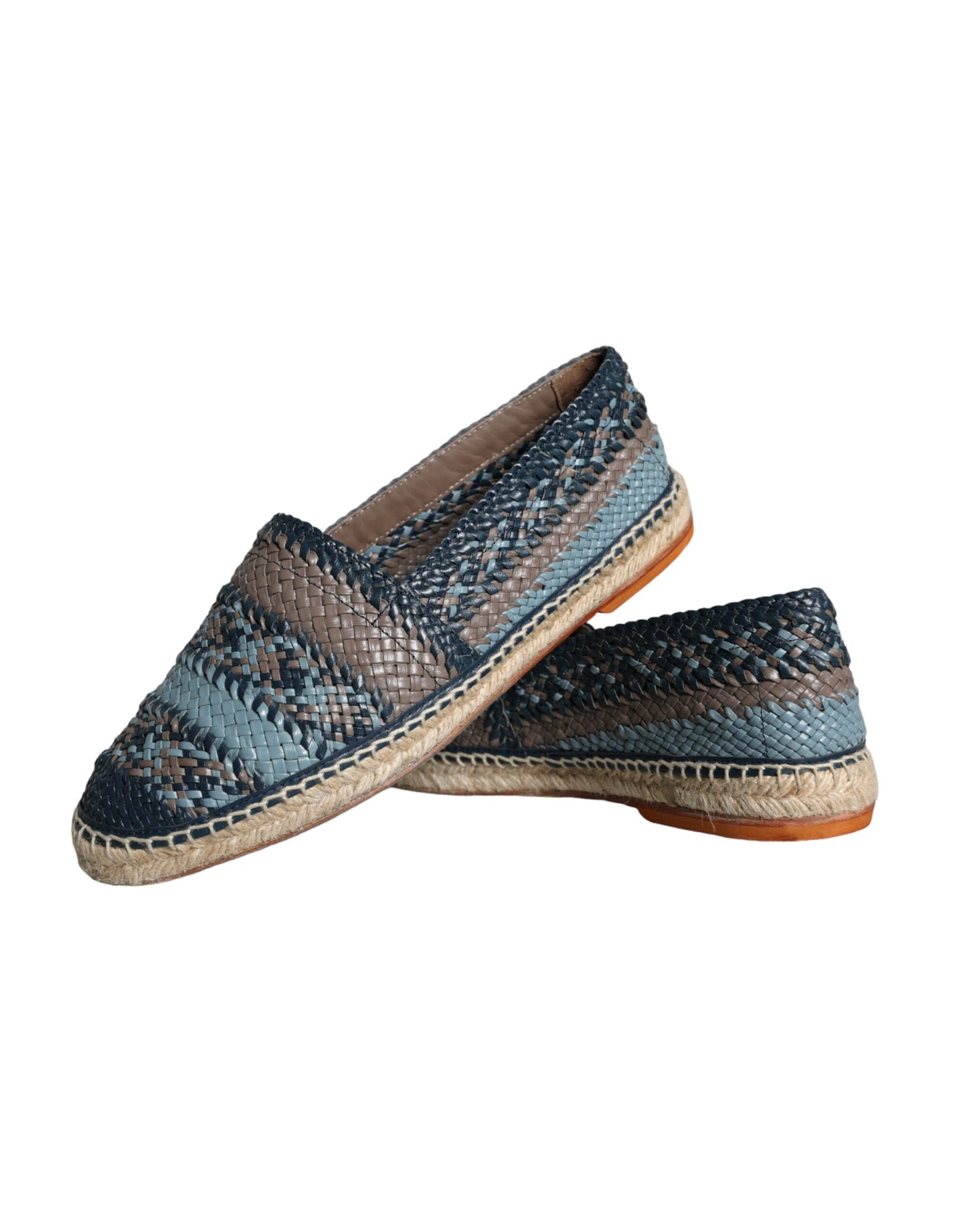 Dolce & Gabbana Blue Gray Woven Leather Buffalo Espadrille Shoes EU42 / US9