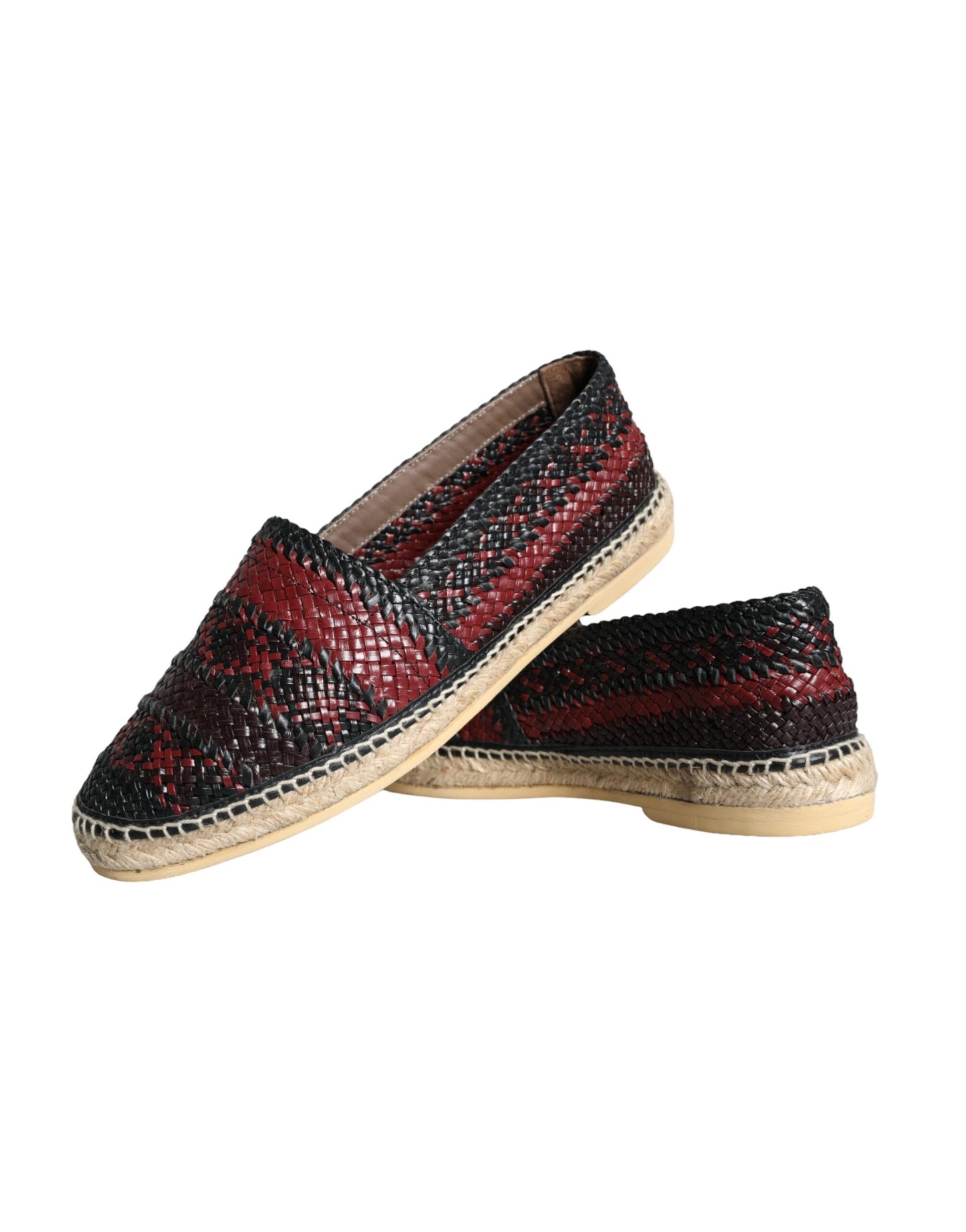 Dolce & Gabbana Black Maroon Woven Leather Buffalo Men Espadrille Shoes EU42 / US9