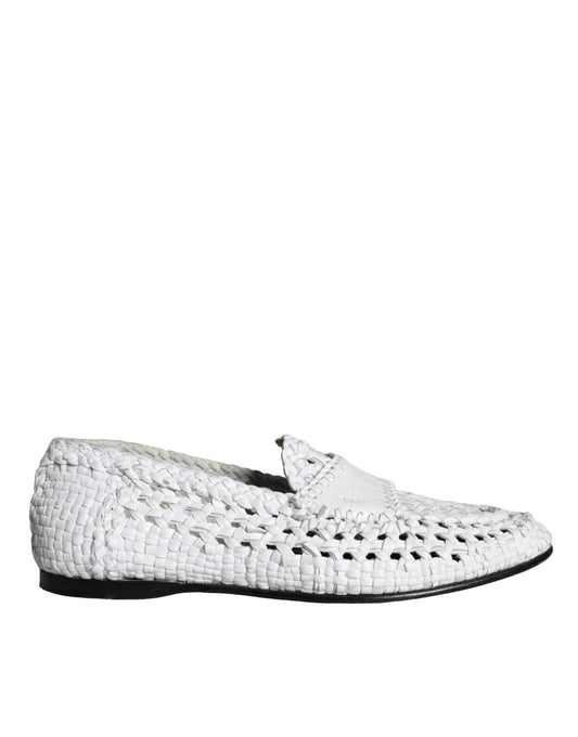 Dolce & Gabbana White Woven Leather Slip On Loafers Men Shoes EU40 / US7