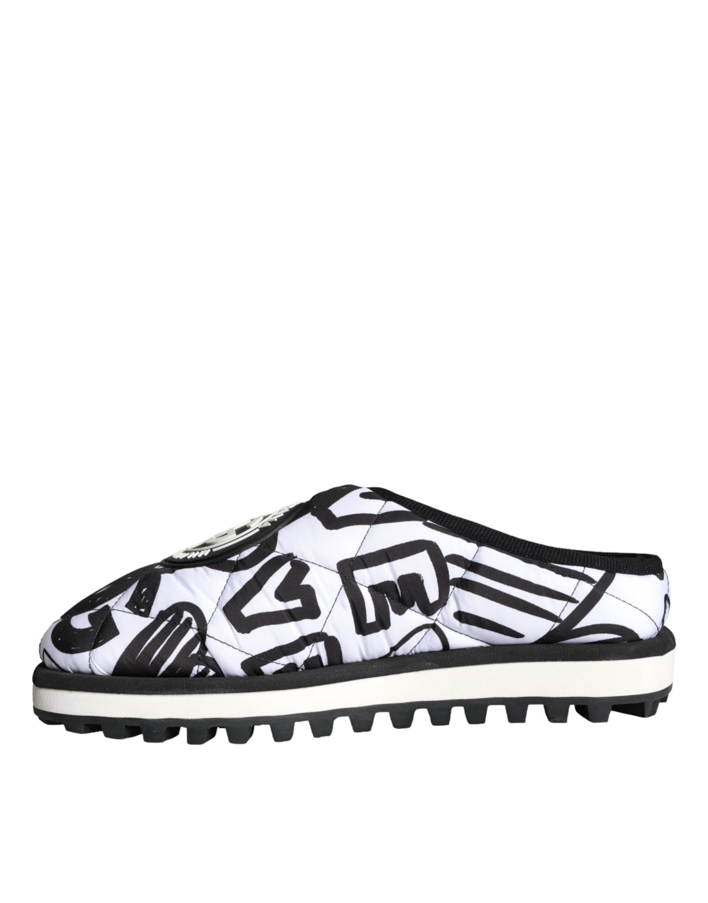 Dolce & Gabbana Black White Quilted Logo Sandals Slides Shoes EU44 / US11