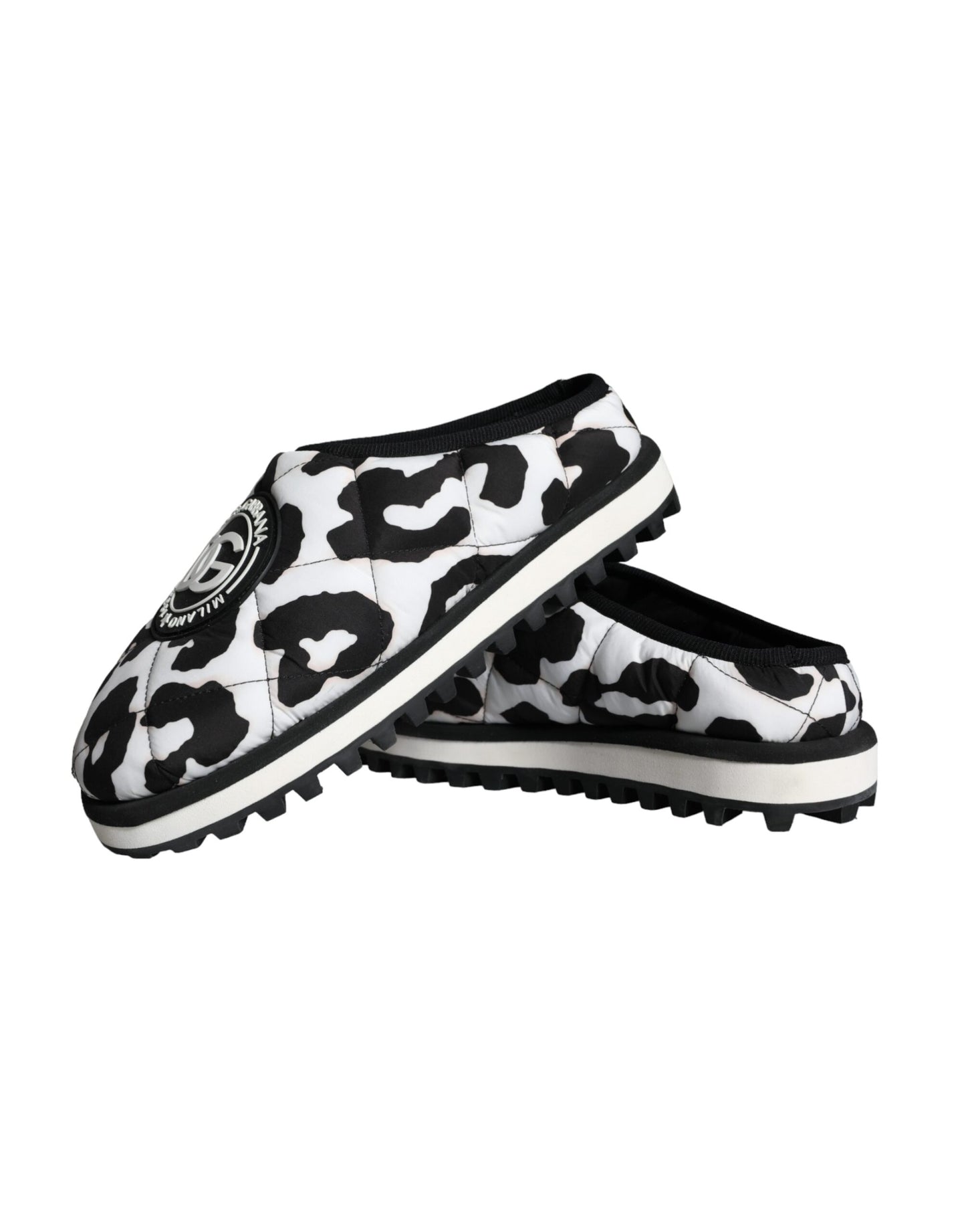 Dolce & Gabbana Black White Quilted Logo Sandals Slides Shoes EU44 / US11