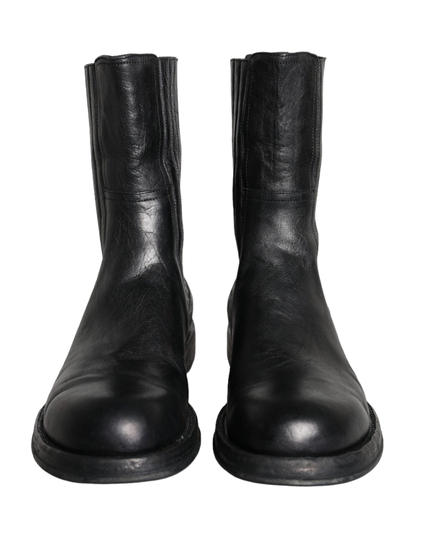 Dolce & Gabbana Black Horse Leather Mid Calf Boots Men Shoes EU45 / US12