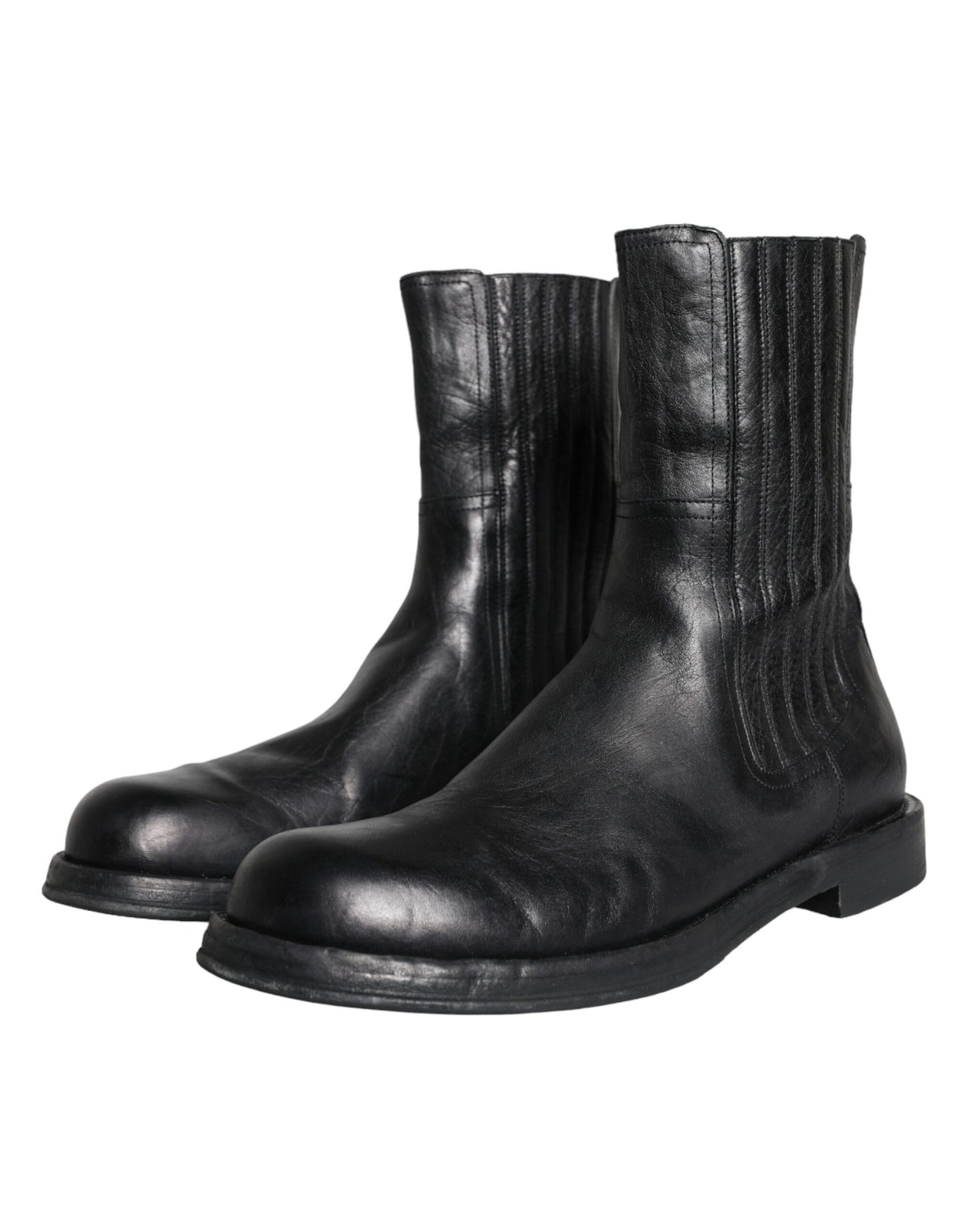 Dolce & Gabbana Black Horse Leather Mid Calf Boots Men Shoes EU45 / US12