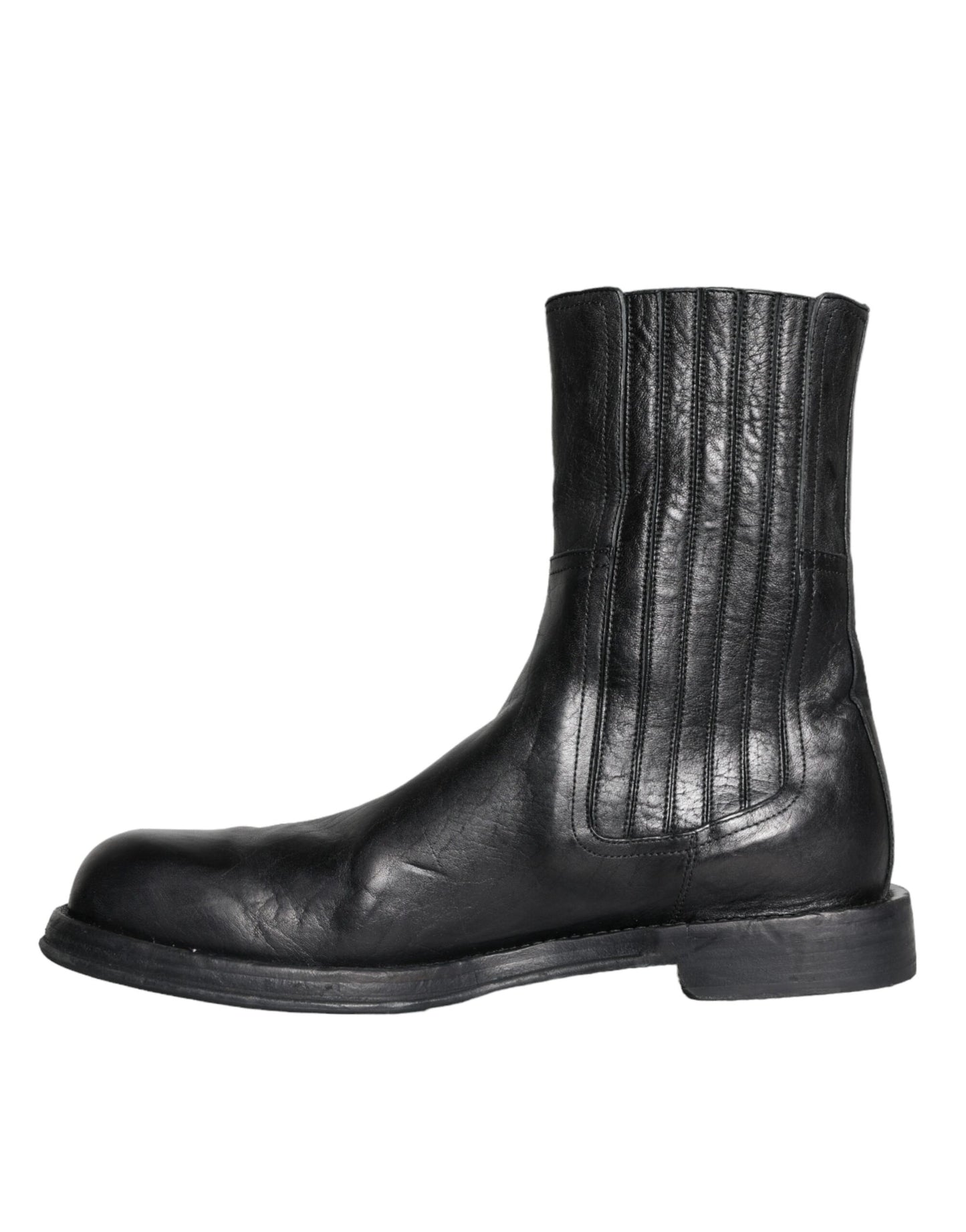 Dolce & Gabbana Black Horse Leather Mid Calf Boots Men Shoes EU45 / US12