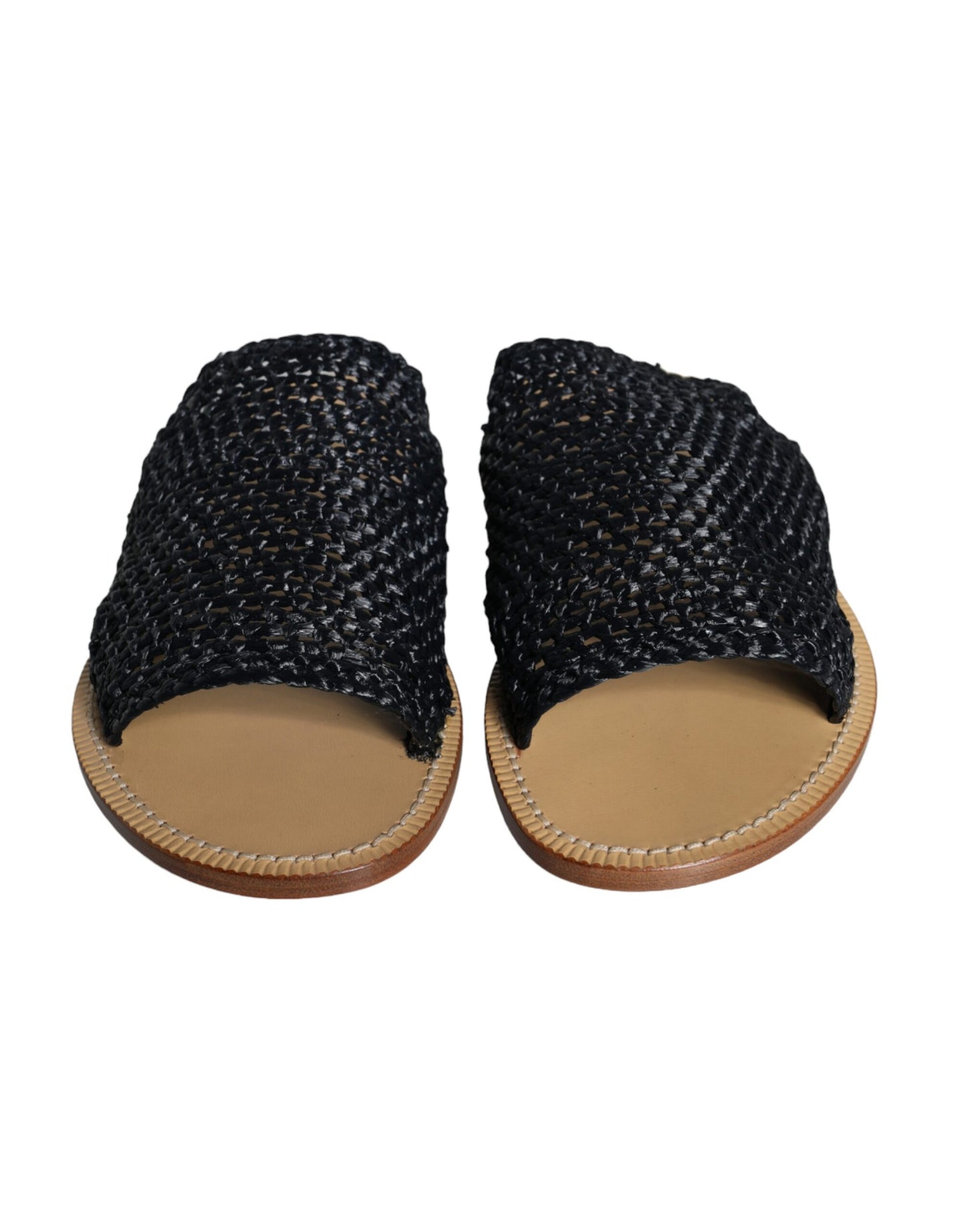 Dolce & Gabbana Black Monochrome Braided Raffia Slides Shoes EU42 / US9