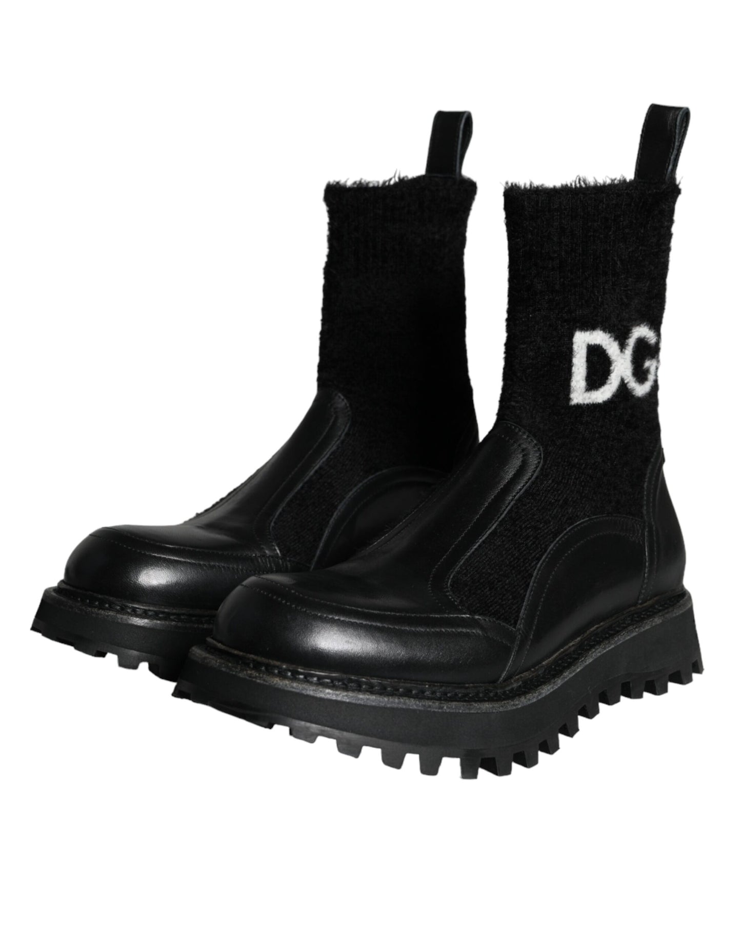 Dolce & Gabbana Black DG Logo Horse Sock Ankle Boots Shoes EU43 / US10