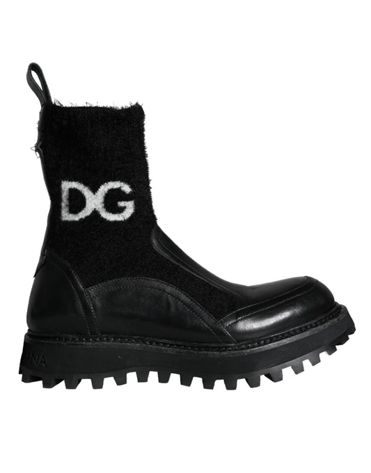 Dolce & Gabbana Black DG Logo Horse Sock Ankle Boots Shoes EU43 / US10