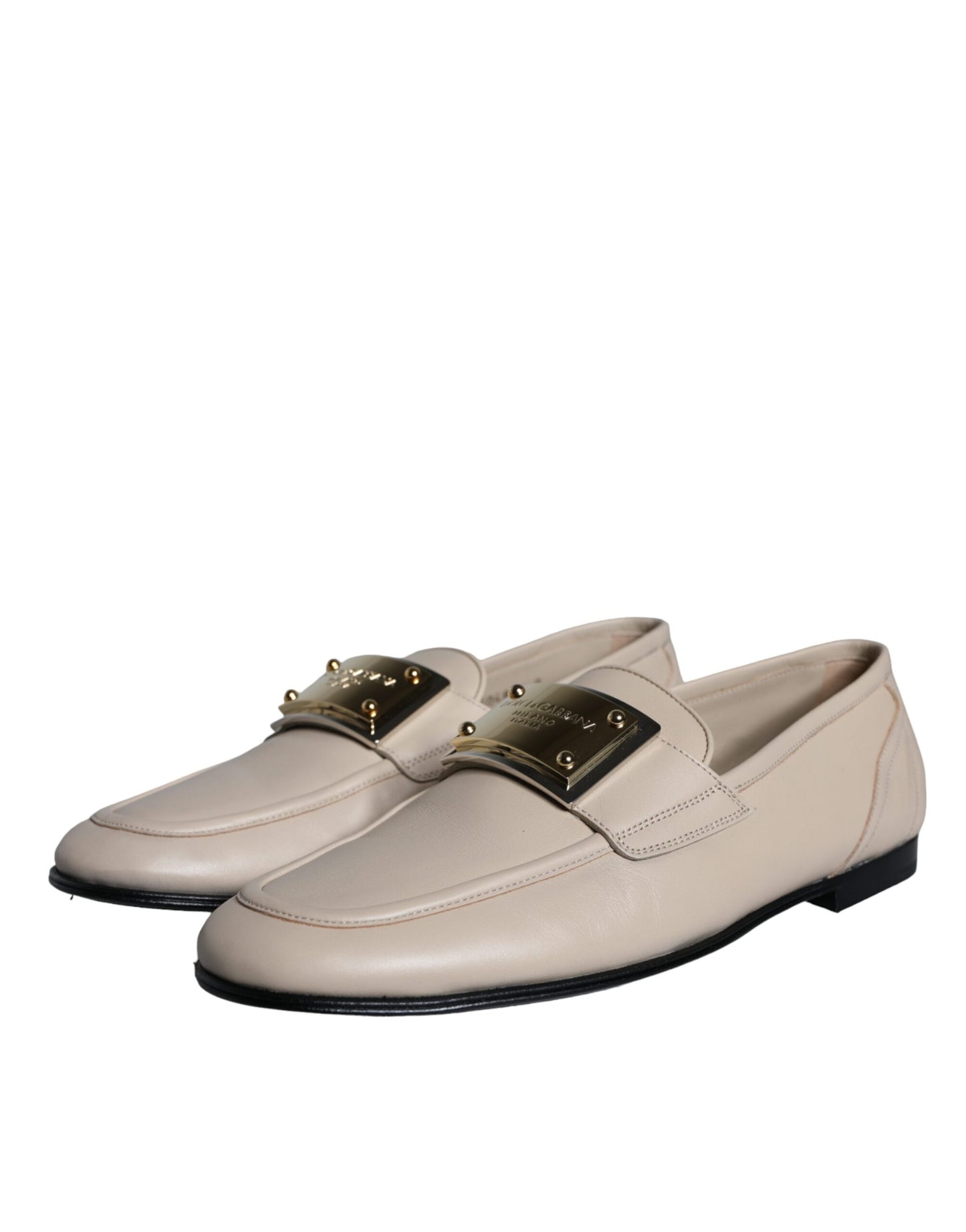 Dolce & Gabbana Beige Leather Logo Plaque Slip On Men Loafers Shoes EU43 / US10