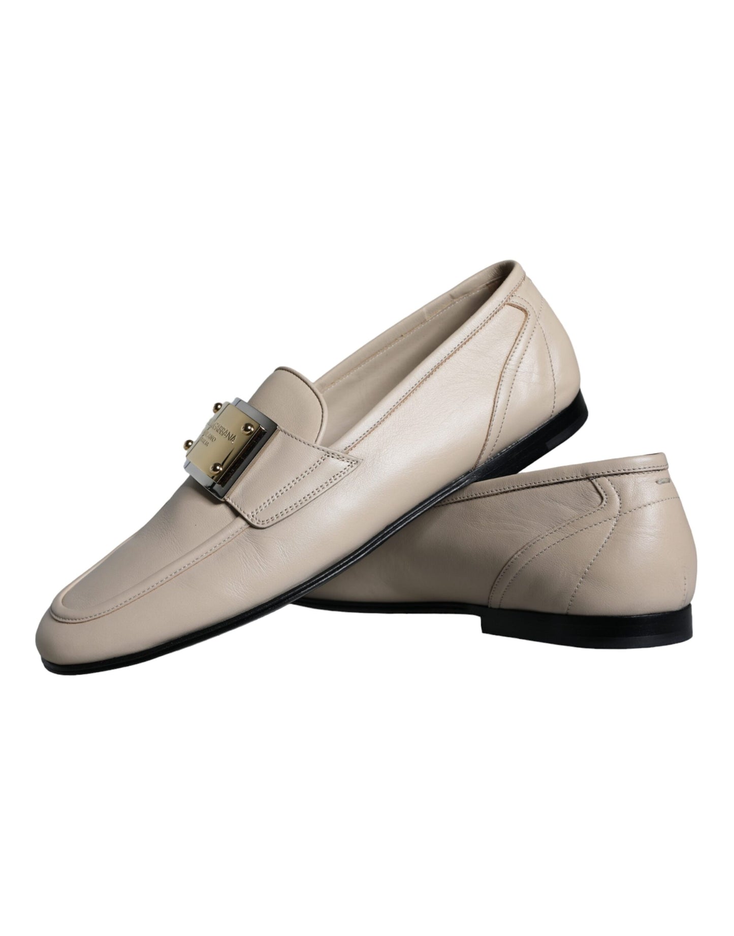 Dolce & Gabbana Beige Leather Logo Plaque Slip On Men Loafers Shoes EU43 / US10