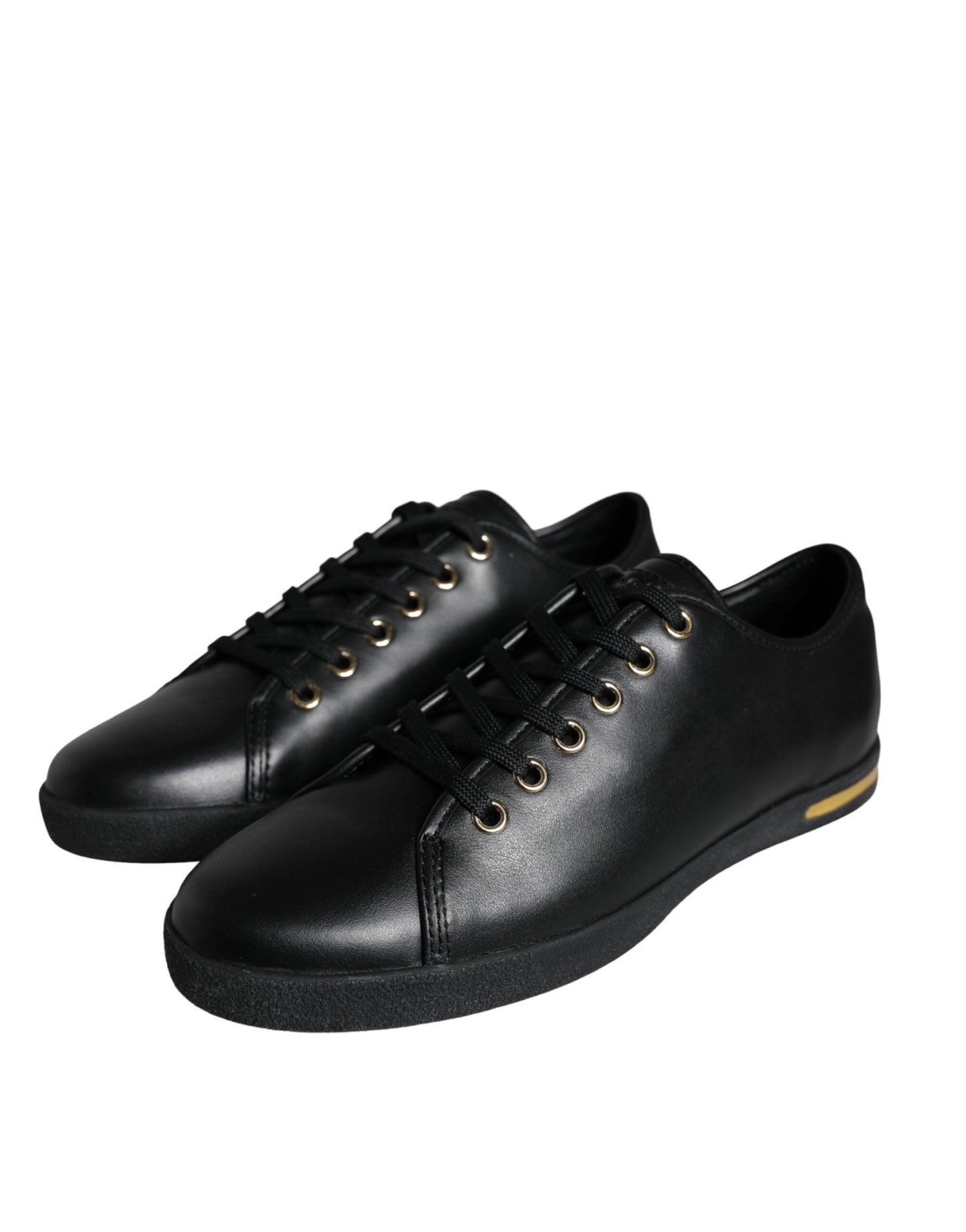 Dolce & Gabbana Black Gold Leather Classic Sneakers Shoes EU36.5 / US6