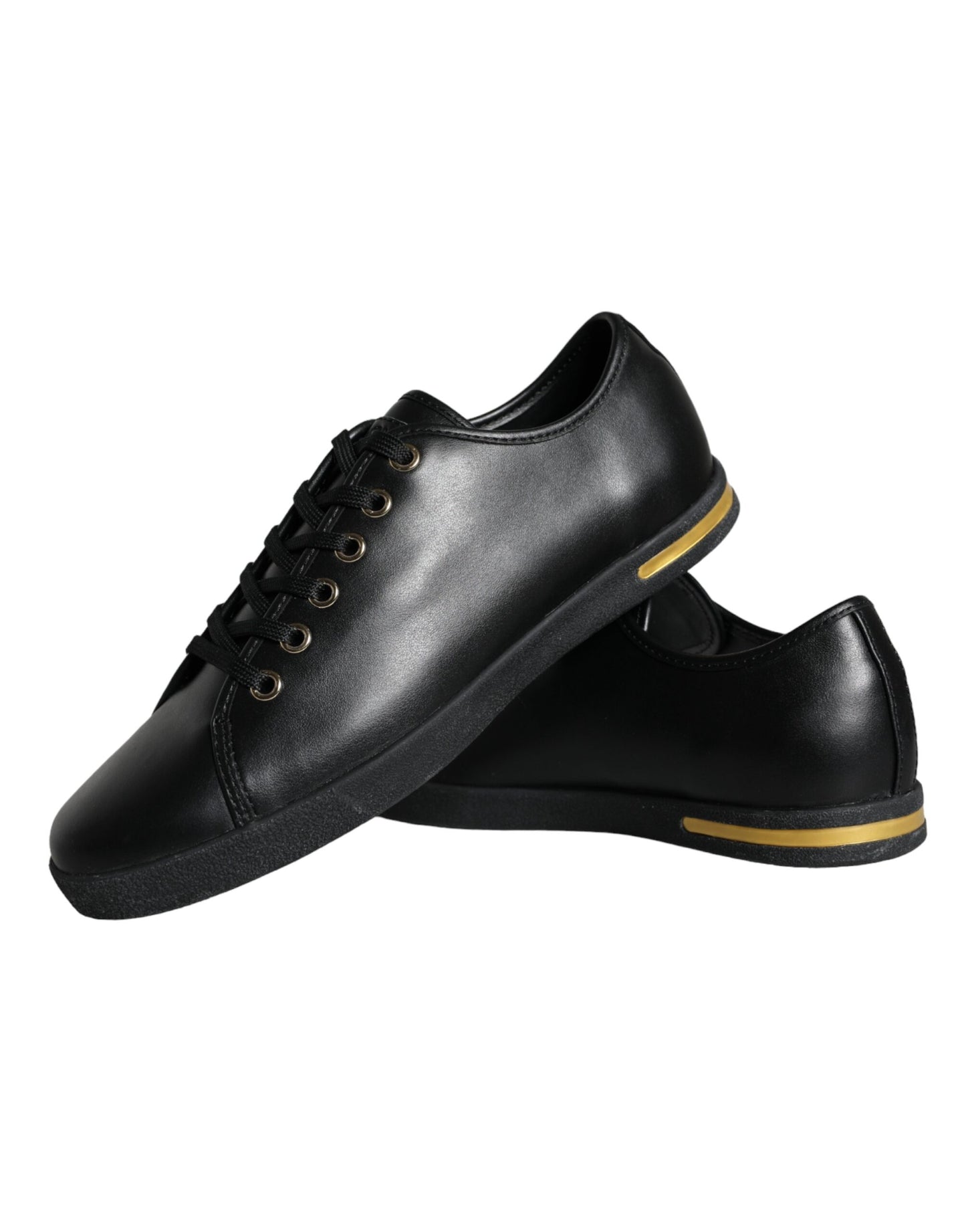 Dolce & Gabbana Black Gold Leather Classic Sneakers Shoes EU36.5 / US6