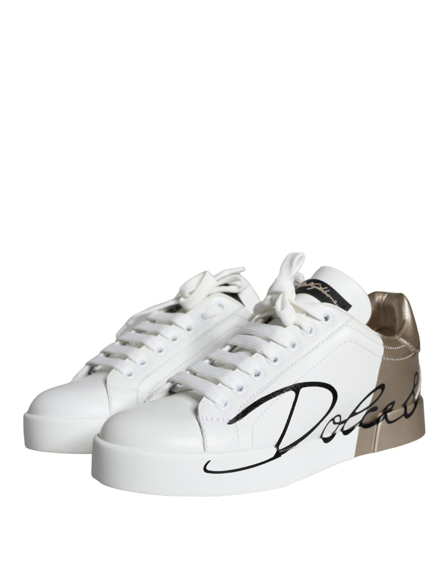 Dolce & Gabbana White Gold Portofino Low Top Leather Sneakers Shoes EU36 / US5.5