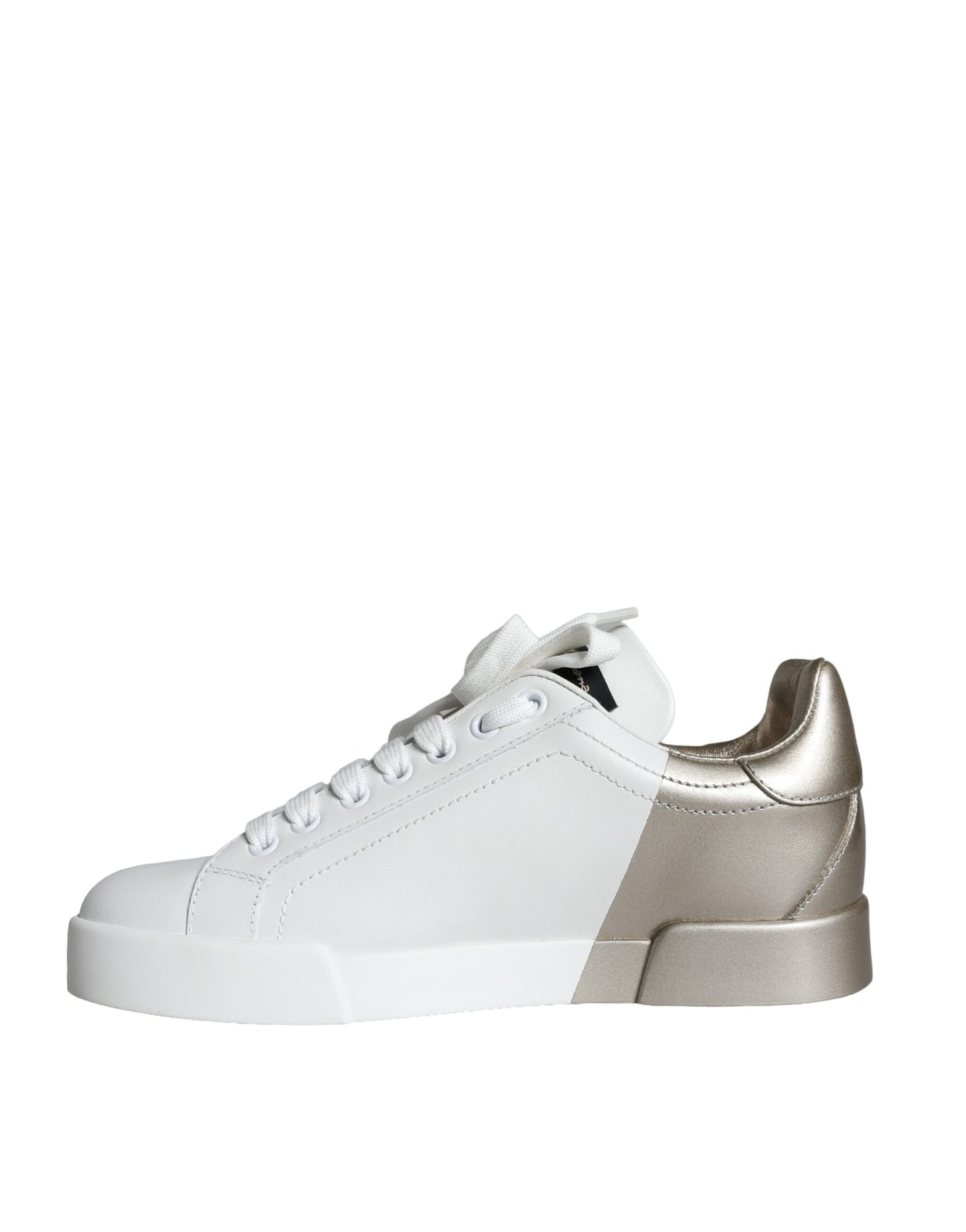 Dolce & Gabbana White Gold Portofino Low Top Leather Sneakers Shoes EU36 / US5.5