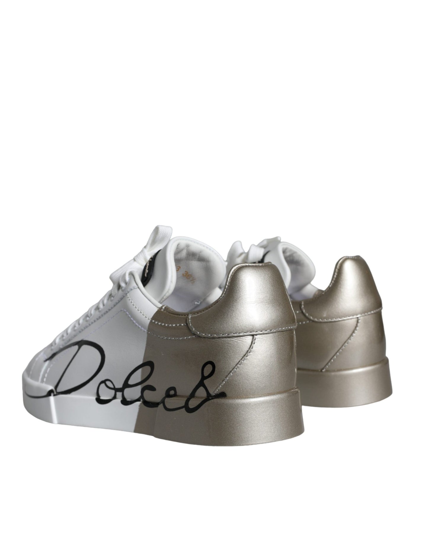 Dolce & Gabbana White Gold Portofino Low Top Leather Sneakers Shoes EU36 / US5.5