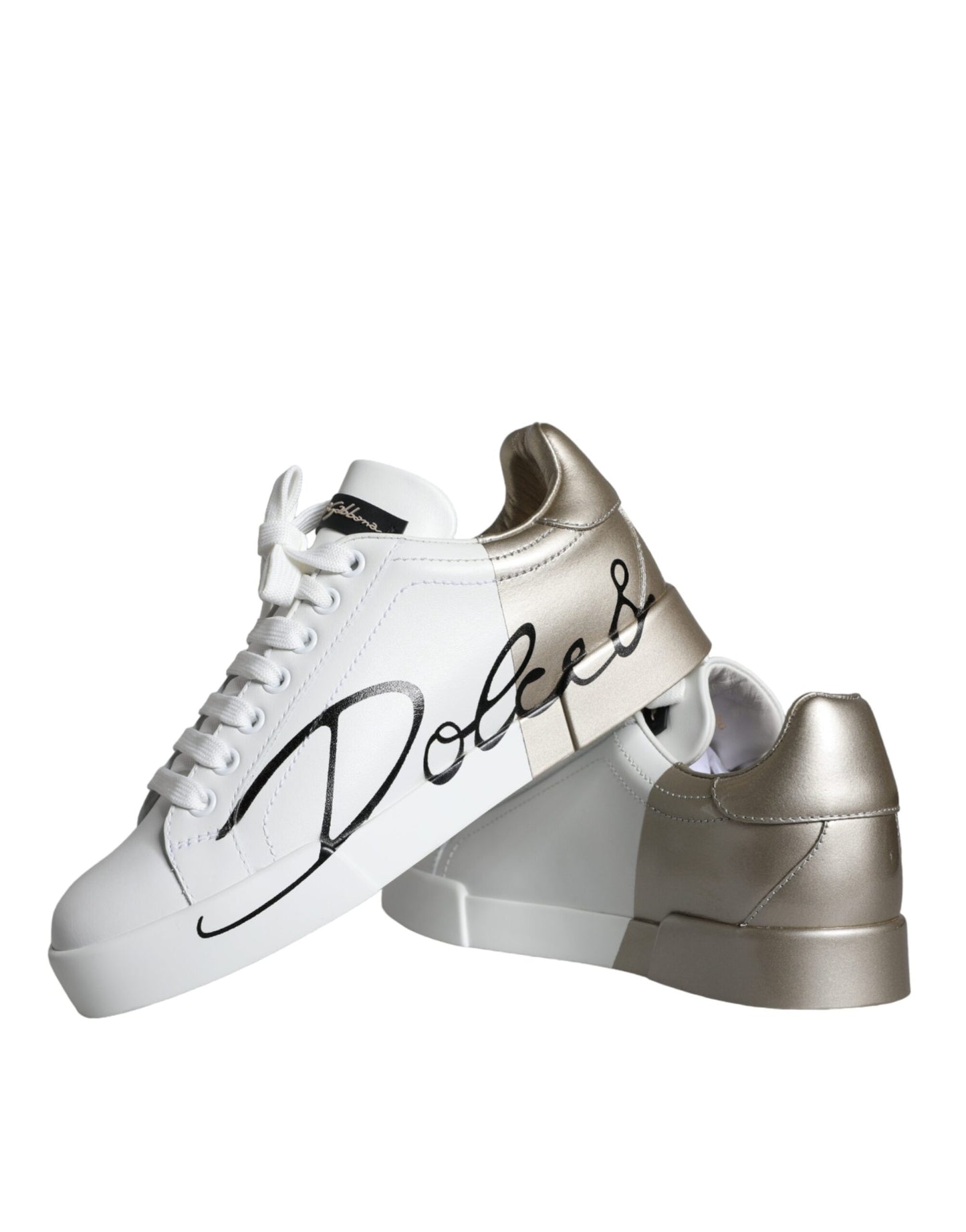 Dolce & Gabbana White Gold Portofino Low Top Leather Sneakers Shoes EU36 / US5.5