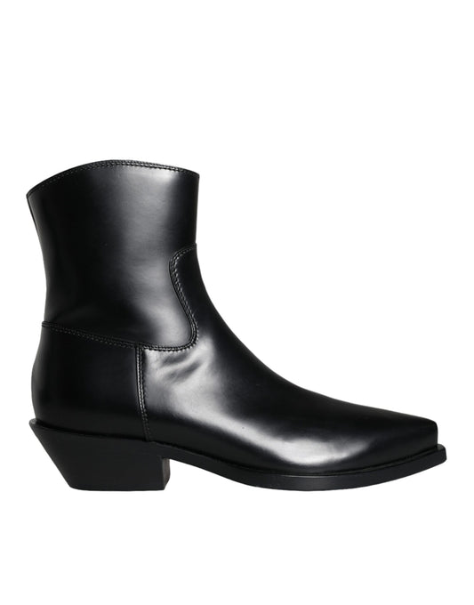 Dolce & Gabbana Black Leather Ankle Boots Booties Shoes EU37 / US6.5