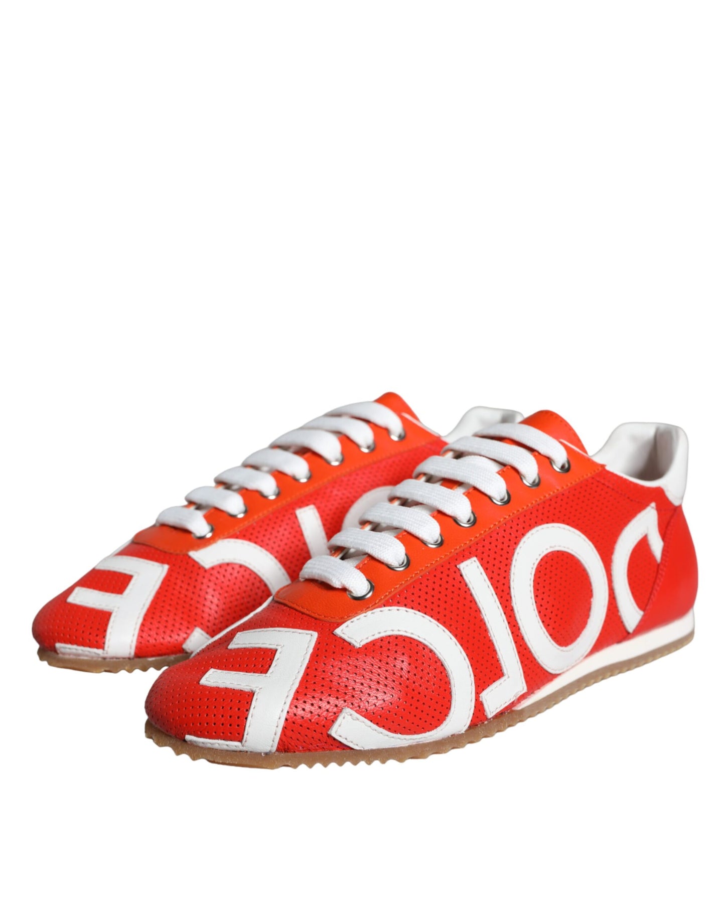 Dolce & Gabbana Red White Leather Logo Casual Sneakers Shoes EU39 / US8.5