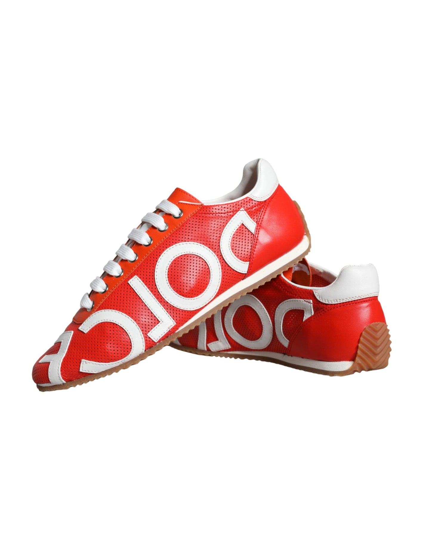 Dolce & Gabbana Red White Leather Logo Casual Sneakers Shoes EU39 / US8.5